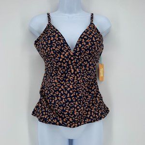 Kona Sol NWT Women's Leopard Spot Shirred Tankini Top Size Medium